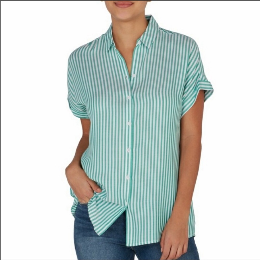 BeachLunchLounge Spencer Green Stripe Button Shirt